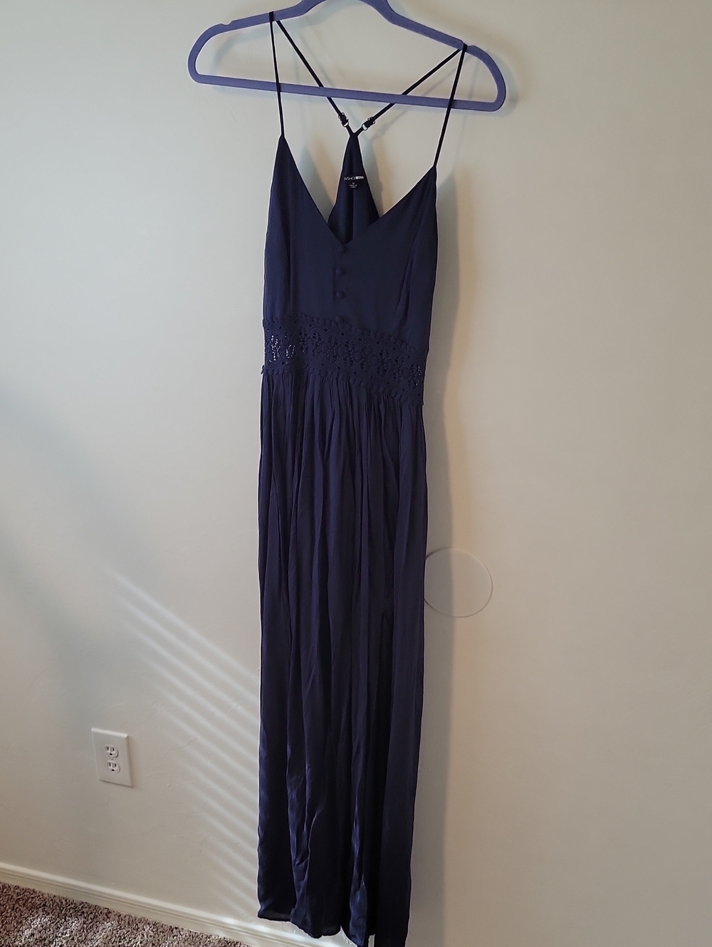 Fashion Nova Navy Spaghetti Strap Maxi Dress with Lace Waist SZ MED